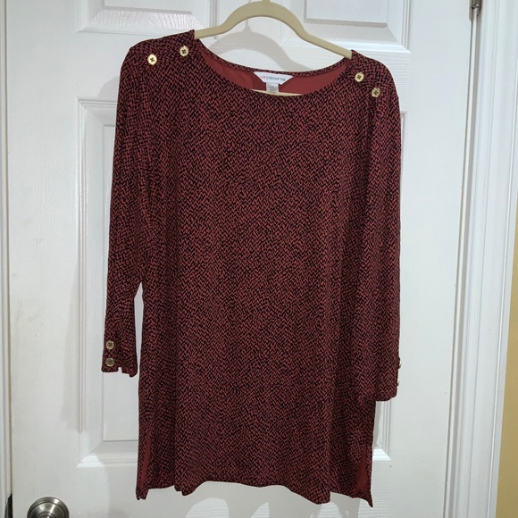Liz Claiborne rust red animal print top Sz XXL button shoulder cuff detail - Picture 1 of 7